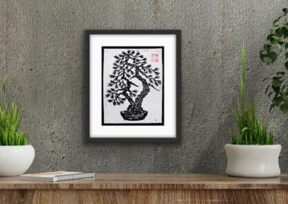 Cypress Twin – Bonsai Woodblock Print of Harmony and Balance - Image 2