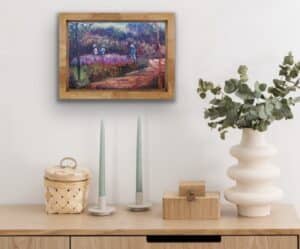 Display of California plein air painting of poppy field at Shipley Nature Center by Ron Reekers